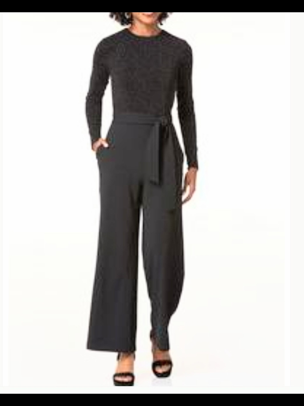 Vogue Sparkle Bling Top Black Jumpsuit Tie-Waist Wide-Leg